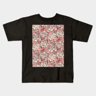 Coral and Peach Leopard Peonies Kids T-Shirt